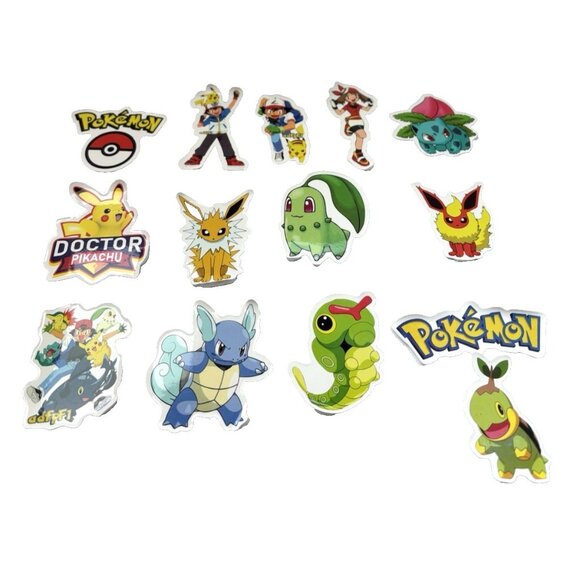 Pokémon Sticker Lot 14pc Vinyl Stickers Pikachu Eevee Cartoon Laptop NEW - Picture 1 of 6